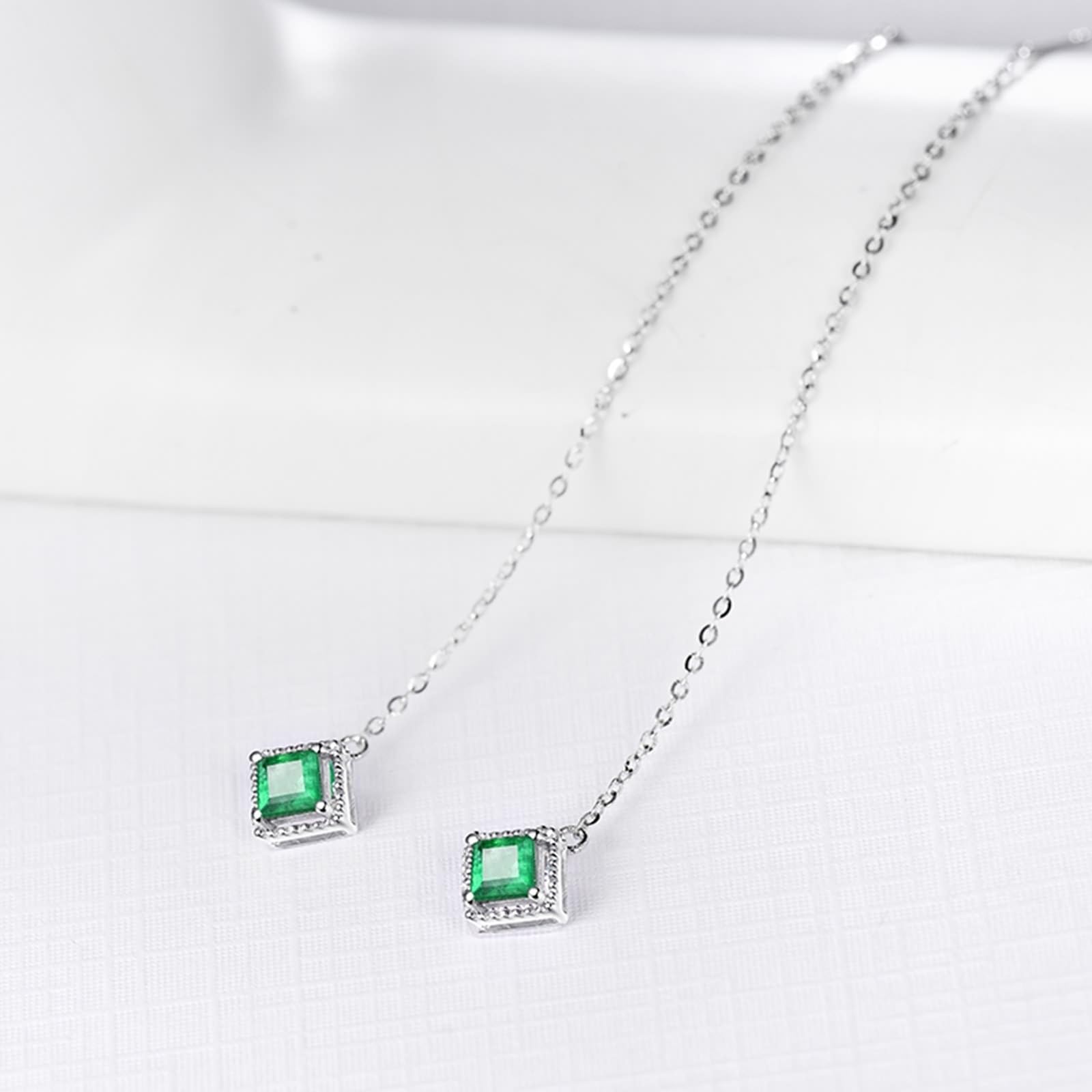 Kolczyki z długim drutem białe złoto 750/585/375, kolczyki z łańcuszkiem z zielonym szmaragdem dla kobiet, elegancka biżuteria ślubna