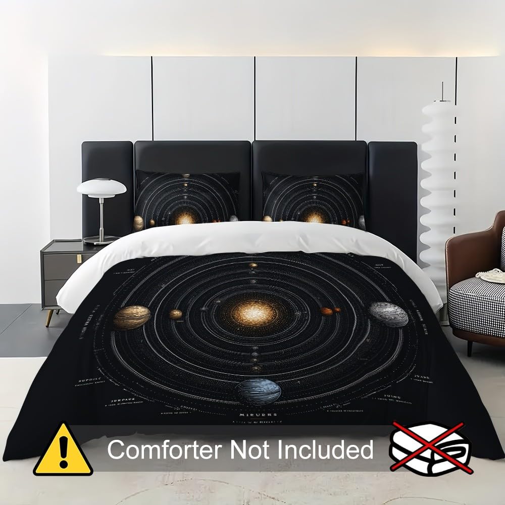 Fantasy Space Planetary Patterns Duvet Cover 240x220cm Black Quilt Cover 3 Pieces Microfiber Soft Hypoallergenic Bedding Sets With Zipper For Adults 2 Pillowcases