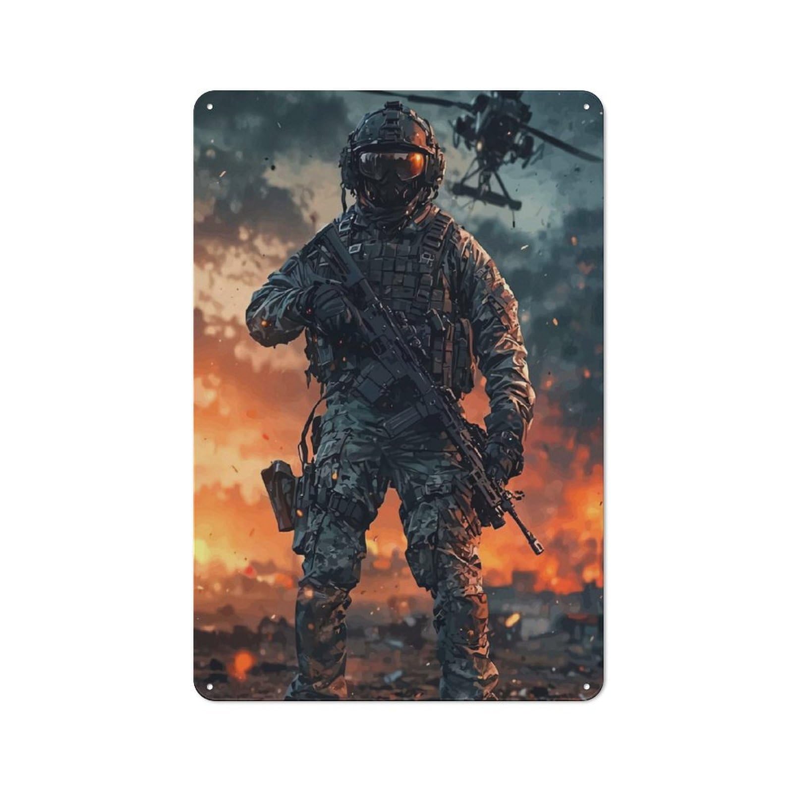 Soldier Combat Zone Helicopter Retro-style Tin Sign 30x20cm for Living Room Or Hallway, for Home Wall Decor Collectors Refreshing A Room in Autumn