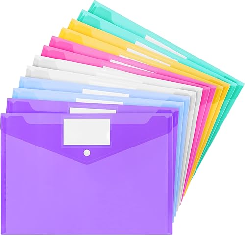 Vobou Paquete de 12 sobres de plástico de polietileno, carpetas de documentos transparentes, sobres de archivo tamaño carta A4 con etiqueta y botón disponible en Yaxa Colombia