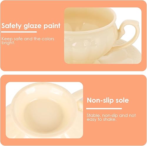 Miniatura 4 de Juego de taza de café y platillo de cerámica, taza de té de porcelana con diseño de calabaza vintage para expreso, latte, leche, elegante taza de