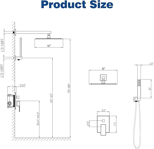 Miniatura 7 de ESNBIA - Sistema de regadera, estilo lluvia de 12 pulgadas para baño con juego combinado de mano, sistema dual de alta presión montado en la pared,