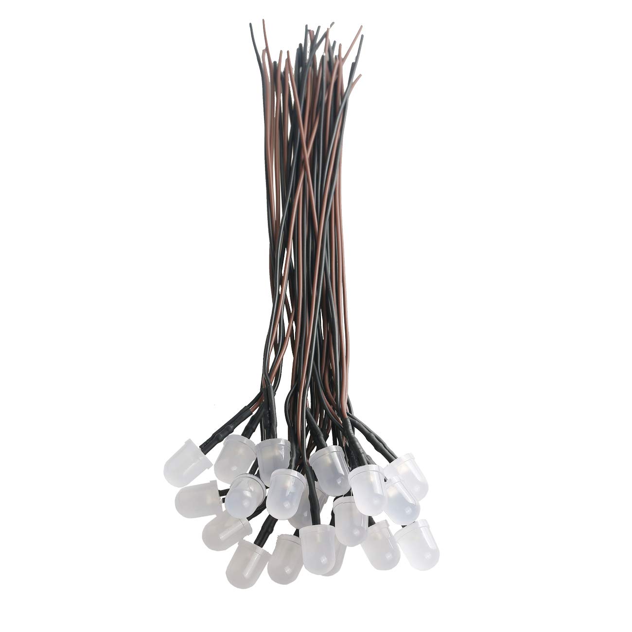 Lot de 50 diodes LED 12 V 10 mm blanc chaud pré-câblées 20 cm DC 12 V LED lentille colorée diffusée petites lampes LED