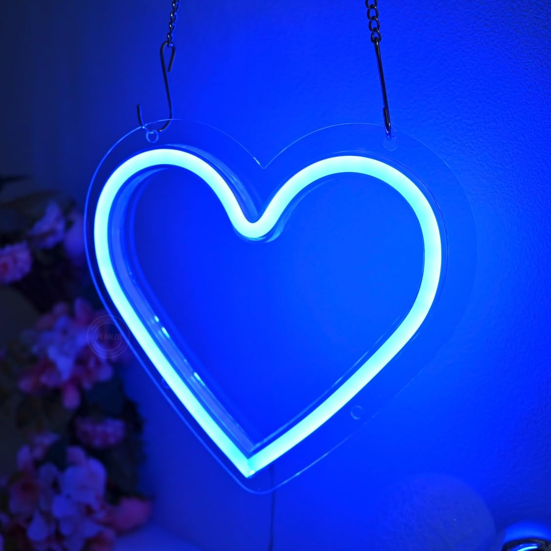 Planzo Heart Neon Sign LED Blue Light Battery Operated or USB Powered for Wedding Valentine's Day Party Decoration Birthday Gift Home Girls Room Bedroom Wall Decor 7.87" X 7.28"