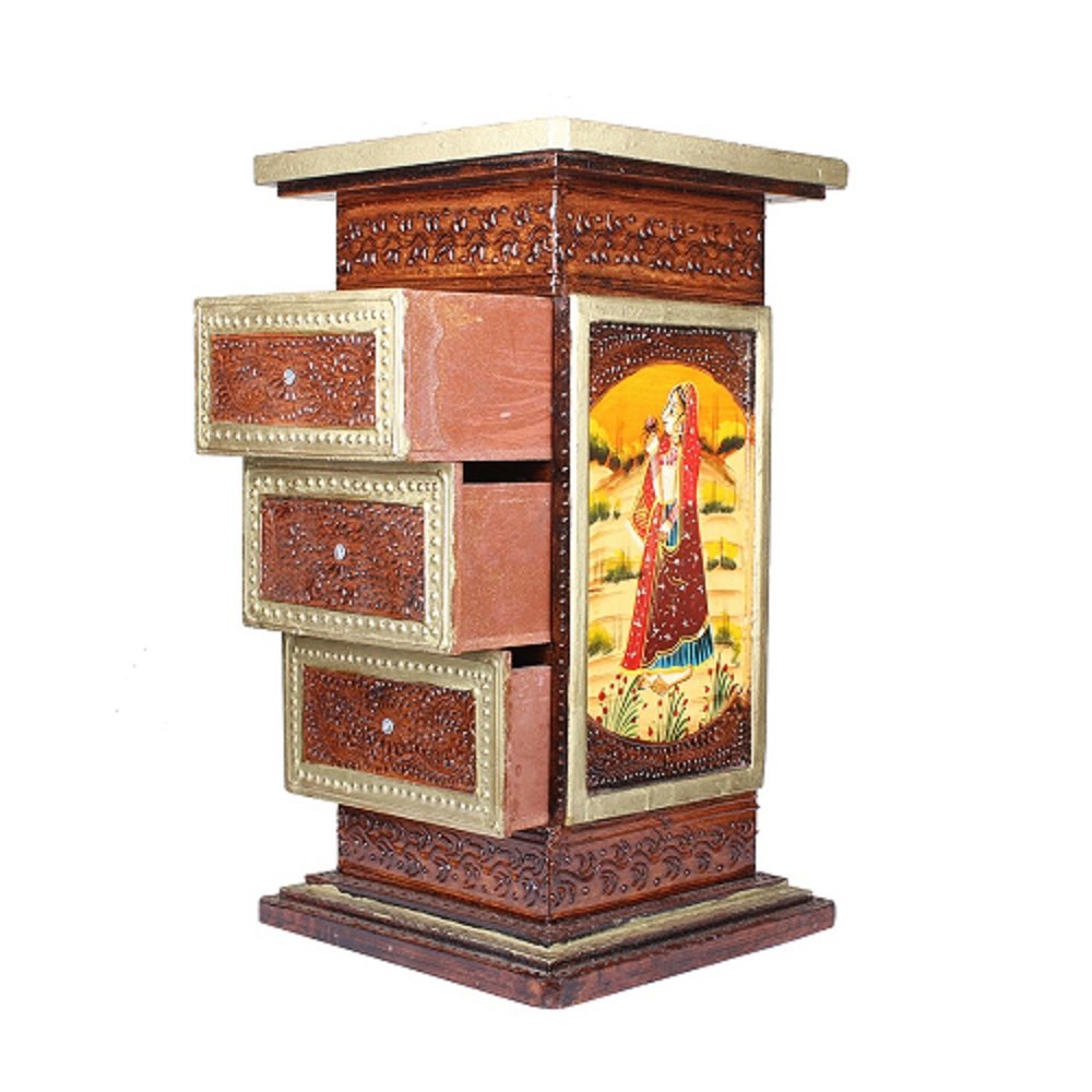Apka Mart The Online Shop APKAMART Hand Crafted Wooden Side Corner Pillar Cum Cabinet - 24 Inch Height - Handicraft Showpiece & Utility Article for Home Decor, Room Decor and Gifts 1