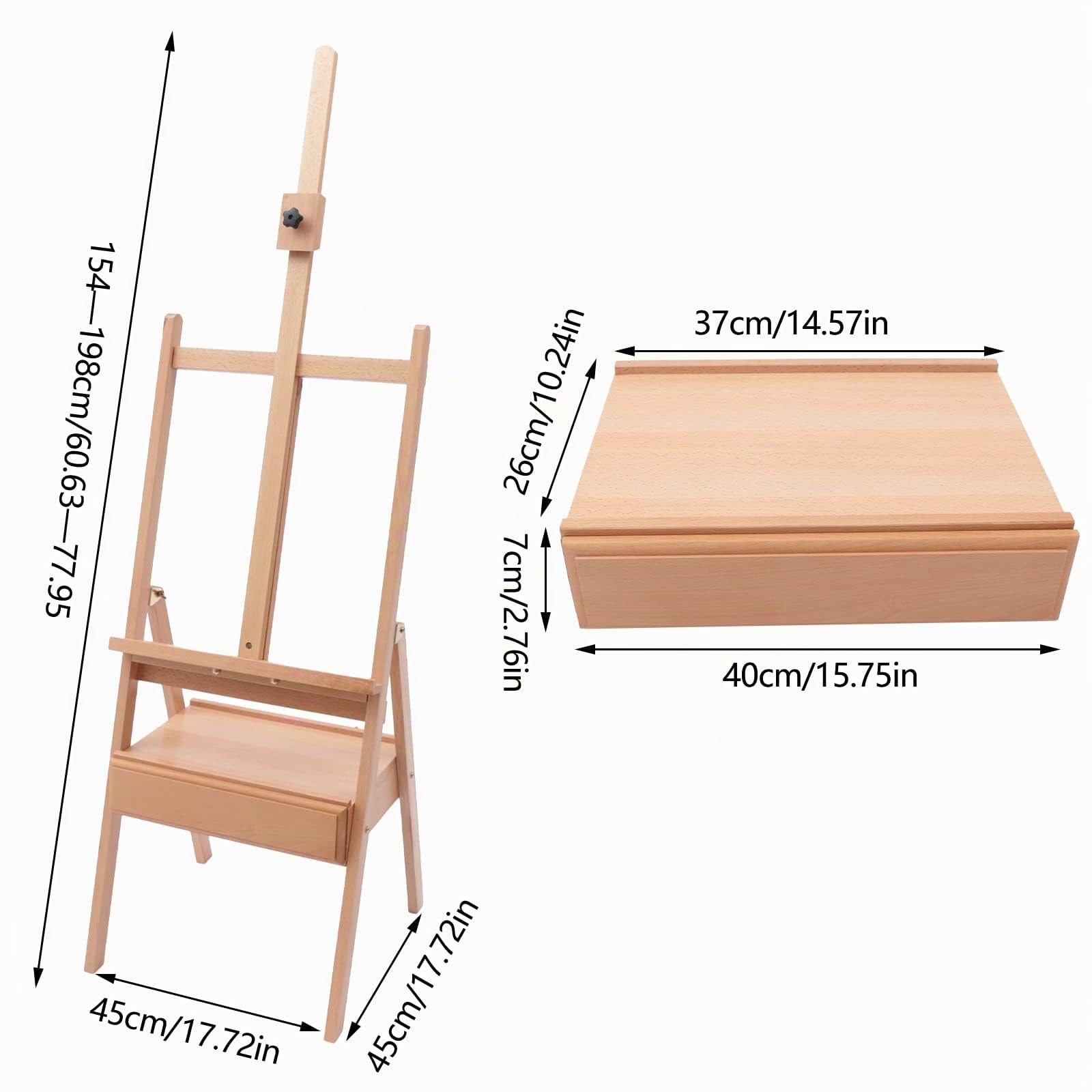 Holz Staffelei Tischstaffelei set 198cm Verstellbare aus Buche groß Ständer Hochzeit Staffeleien mit Schublade, für Leinwände bis 90cm für kinder Jungen und Mädchen, Erwachsene