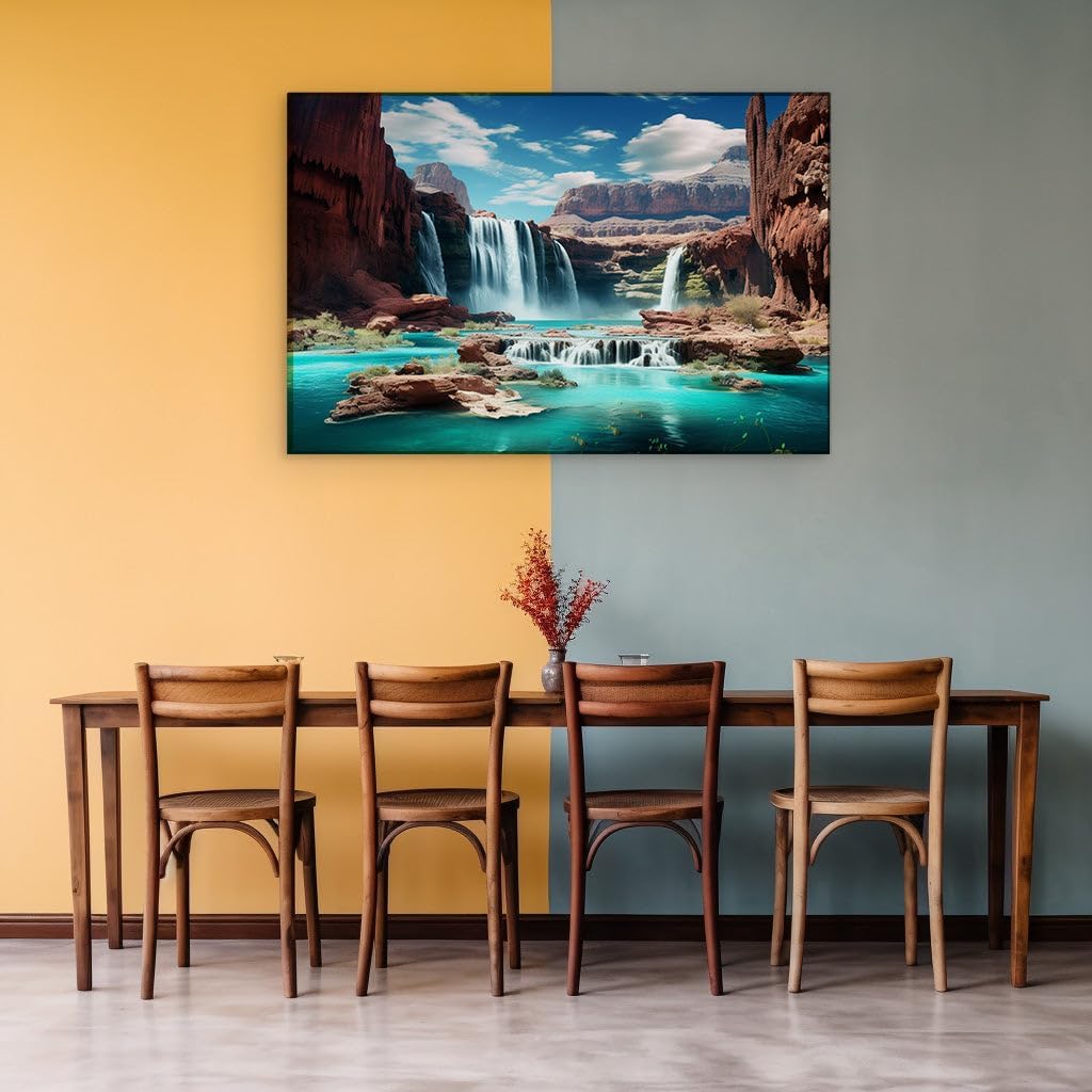 Canvas for Living room. Whispering Cliffs and Serene Waters: Discover Nature's Majestic Symphony, 27 x 18 inch Canvas Wall Art - Beach Sunsets And Sunrises - Modern Home Decor