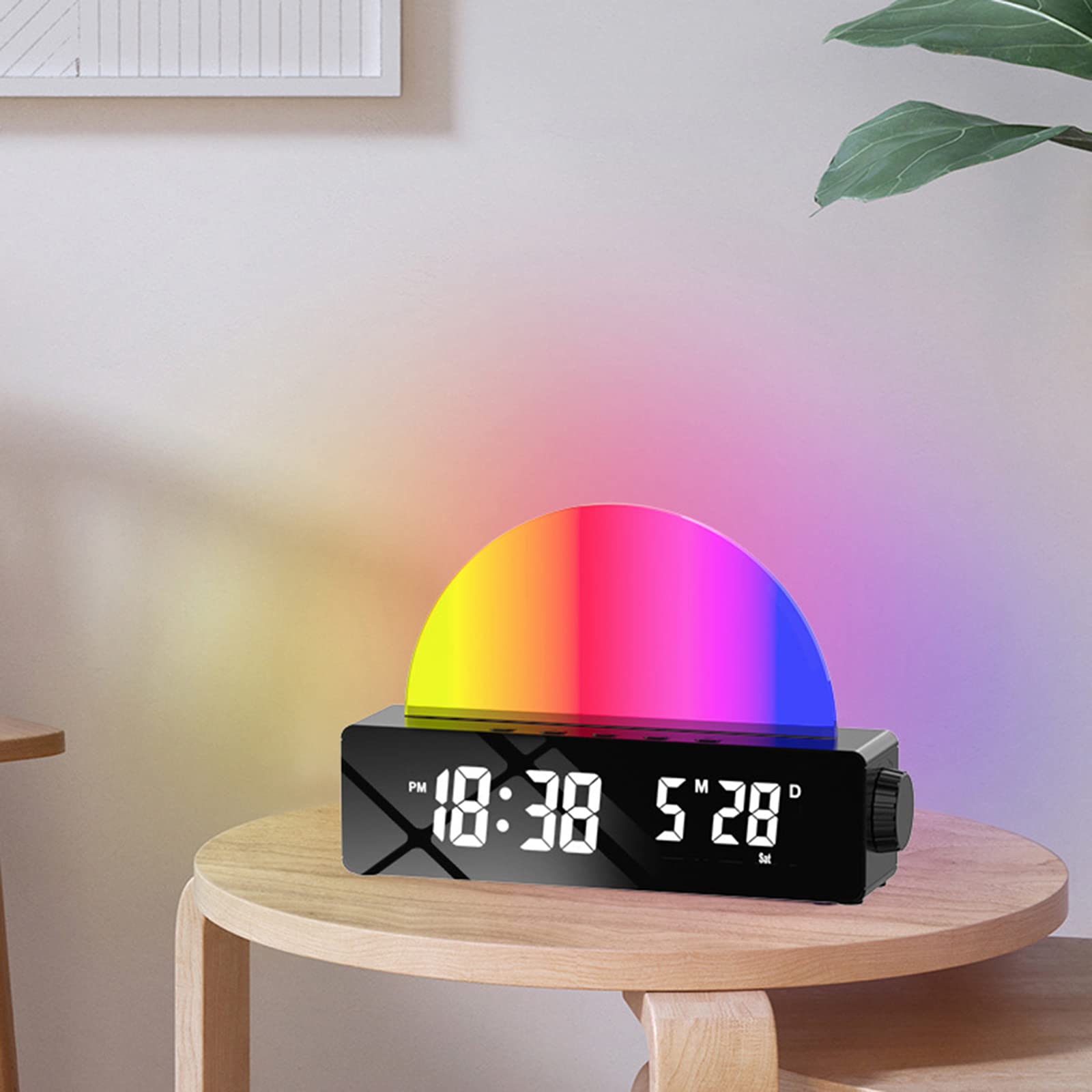 Reloj digital LED con luz atmosférica, temperatura, fecha, reloj despertador digital para dormitorio, simulación de relojes digitales para dormitorios