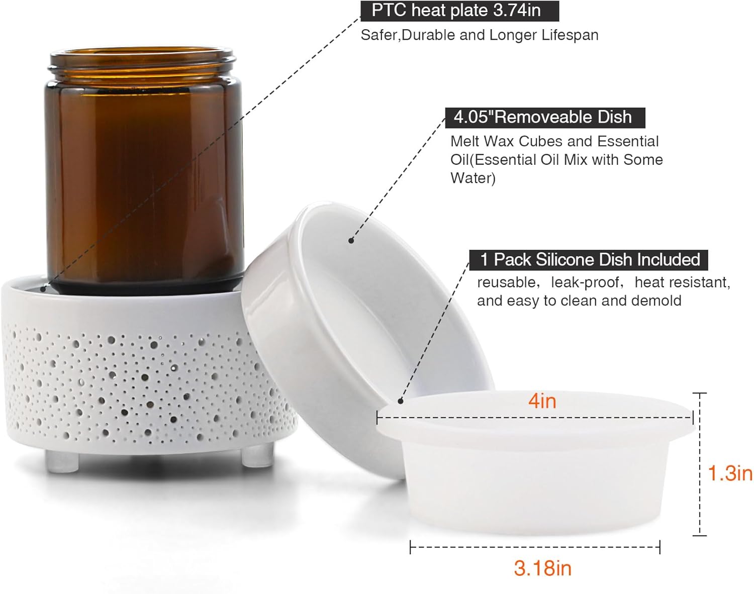 Wax Melt Warmer with Timer Ceramic 3-in-1 Electric Candle Burner with Auto Shut Off (2/4/8H) & Removable Dish, Scented Wax Melter for Home Fragrance & Aromatherapy