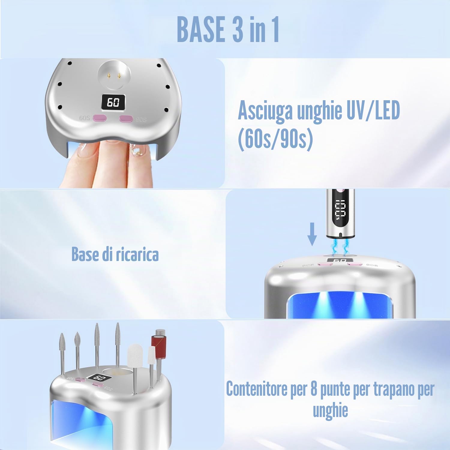 Fresa per unghie con supporto, 13 in 1, fresa in gel 35000 giri/min, lima elettrica professionale, per unghie semi-permanente e acriliche DN-2602S