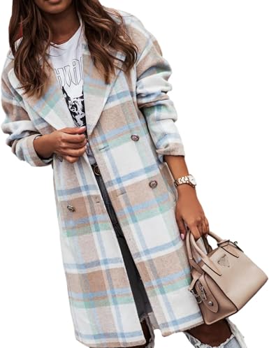 Amazon.com: Abrigo a cuadros de longitud media para mujer, con botones  clásicos, para uso diario, simple, casual : Ropa, Zapatos y Joyería