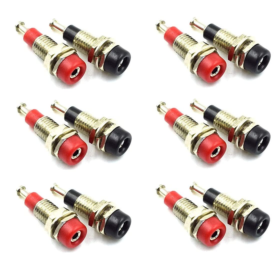 2mm Female Extended Bind Post Alloy Socket Plug Panel Terminal Banana Jack Connector Black and Red 12 Pack