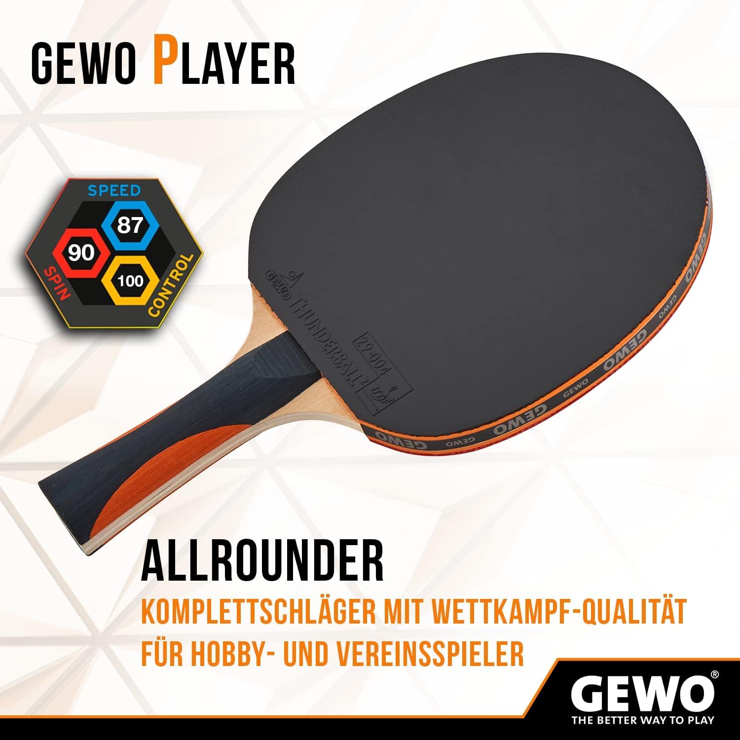 Bundle aus GEWO Tischtennisschläger Player - ITTF genehmigter Tischtennis Schläger + GEWO Rundhülle Master mit Ballfach - Robuste Tischtennisschläger-Hülle für einen Schläger und 3 Bälle