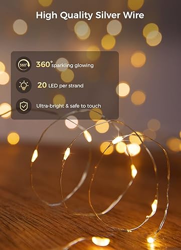 Miniatura 7 de Minetom Paquete de 24 luces de hadas que funcionan con pilas, 7 pies, 20 luces LED impermeables de Navidad, alambre plateado, luciérnaga, luna