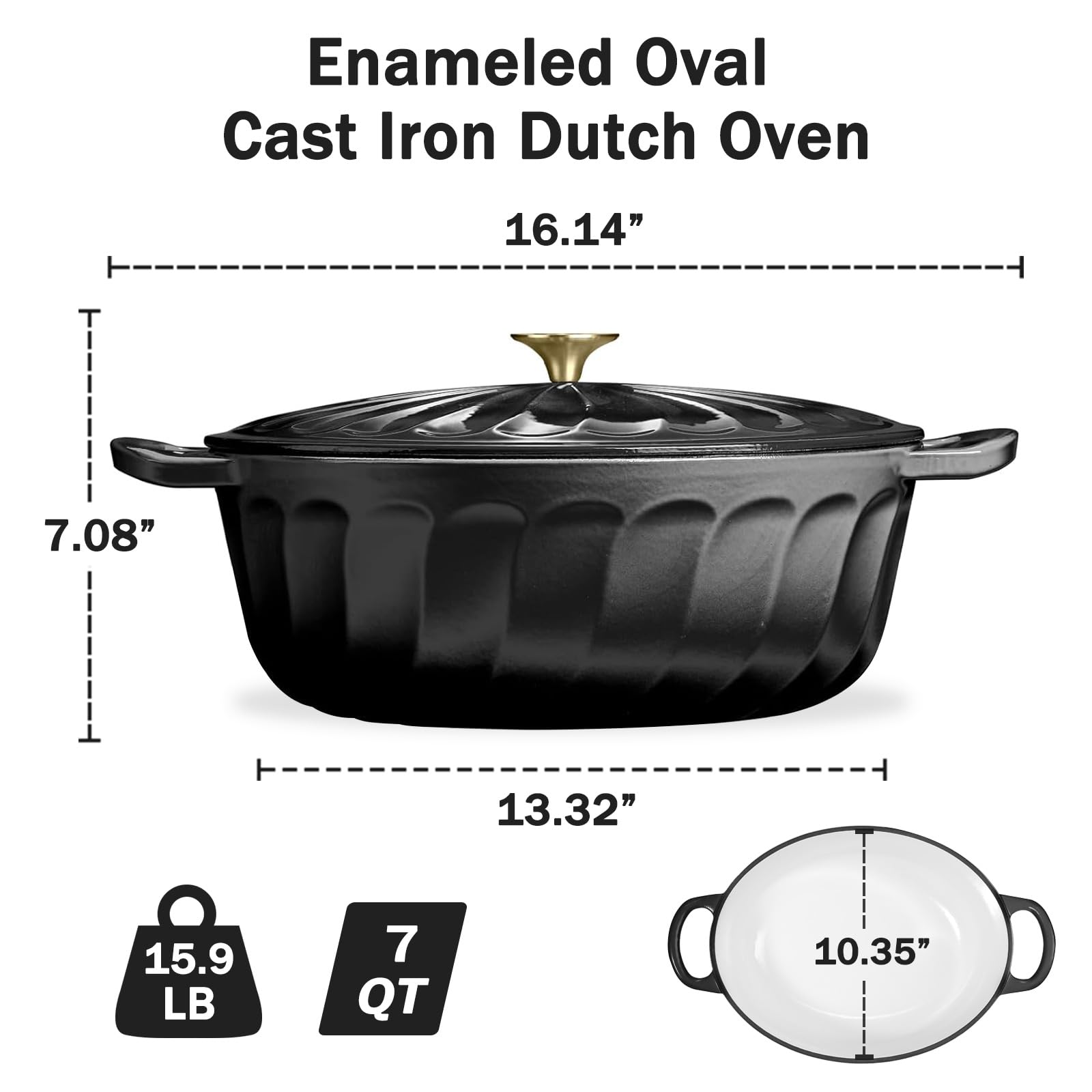 Horno De Pan De Hierro Fundido HAWOK - 0.65 Cuartos, Tapa Negra, Diámetro 20 Cm