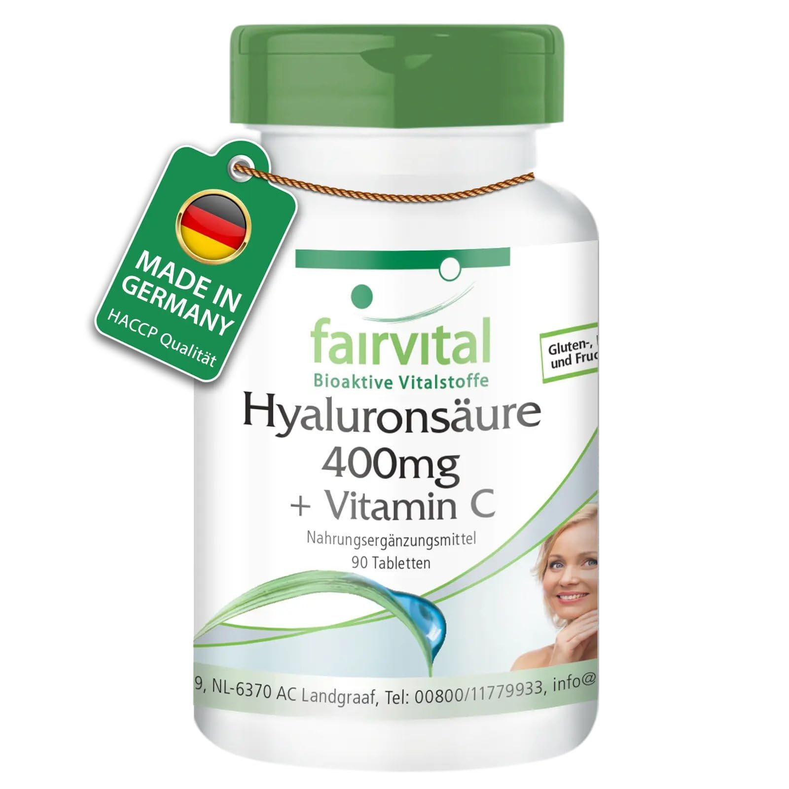 Fairvital Hyaluronsäure Tabletten 400 mg + Vitamin C – Hochdosiert, vegan, 90 Tabletten