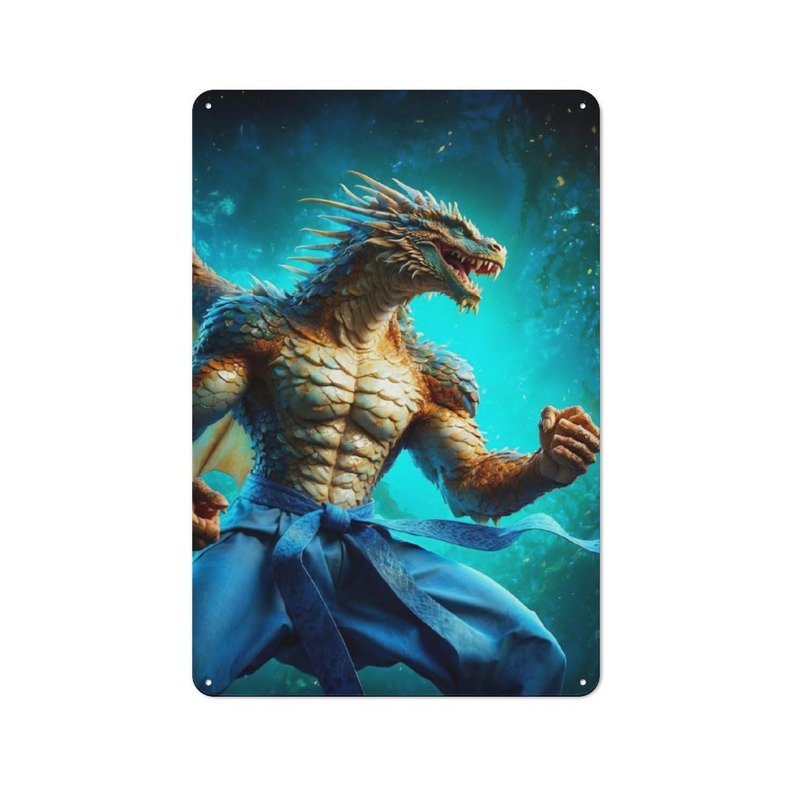 Junmoney Azure Belted Dragon Metal Plaque 30X20cm With For Workshop Wall, Retro Decor, For Garage, Workshop And Man Cave Decoration
