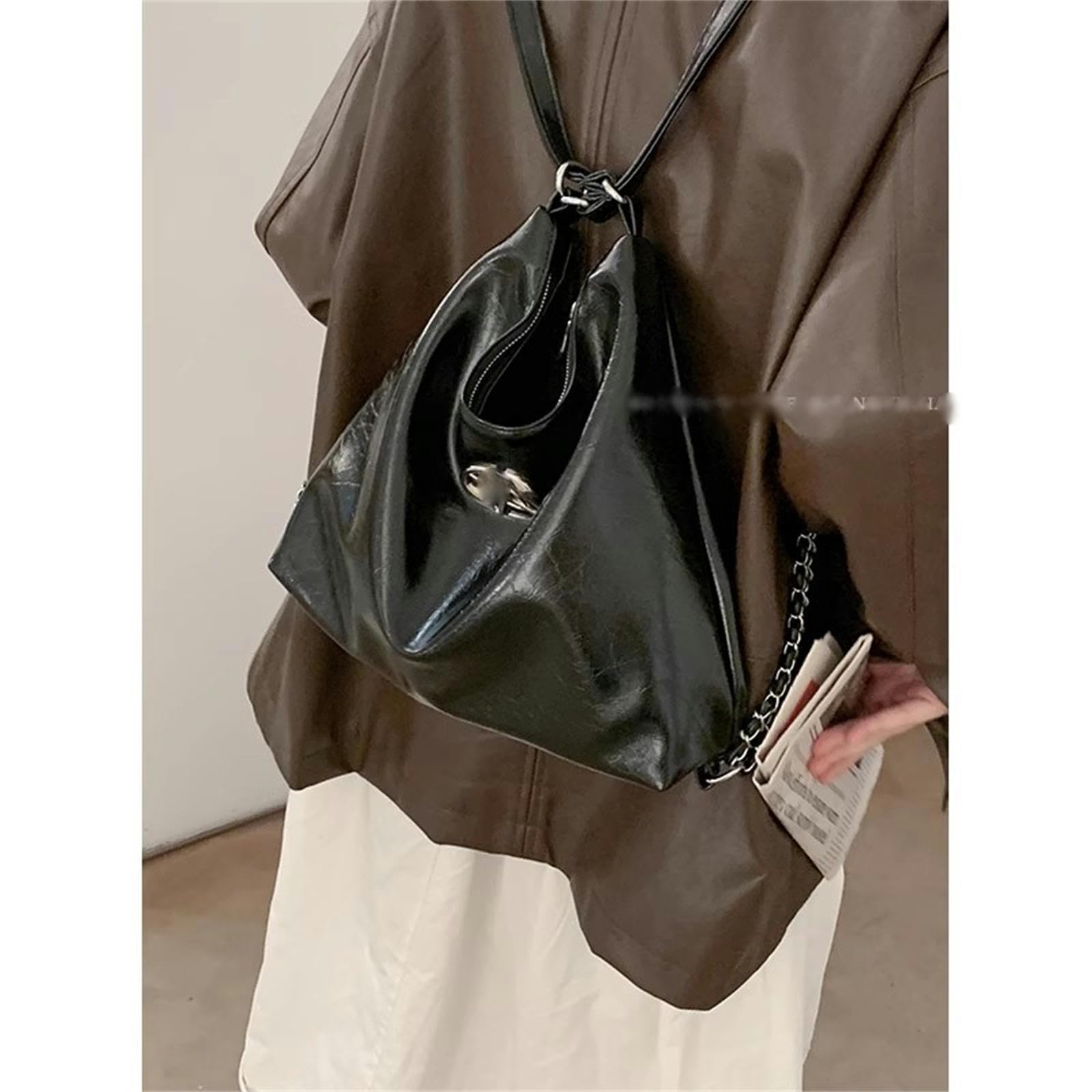 Umhängetasche Damen Rucksack -Frauen -modeketten -Bucket -Tasche Schülern Klasse Große Kapazität Schulterhandtasche Tasche Tasche-schwarz-32 * 25