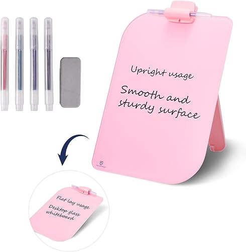 TSJ OFFICE Pizarra blanca de escritorio pequeña  Pizarra de cristal de borrado en seco de 12 x 8 pulgadas con soporte, tablero de escritorio para el