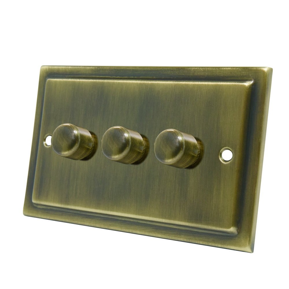 AET VAB3GDIMLED 250 W 10 A 3 Gang 2 Way Victorian Antique Brass LED Light Dimmer Switch