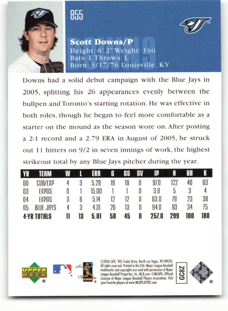 Amazon.com: 2006 Upper Deck #855 Scott Downs - Toronto Blue Jays
