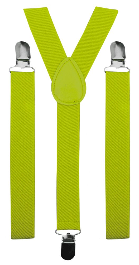 BRACES ADJUSTABLE TROUSER SUSPENDERS UNISEX FANCY DRESS(NEON YELLOW)