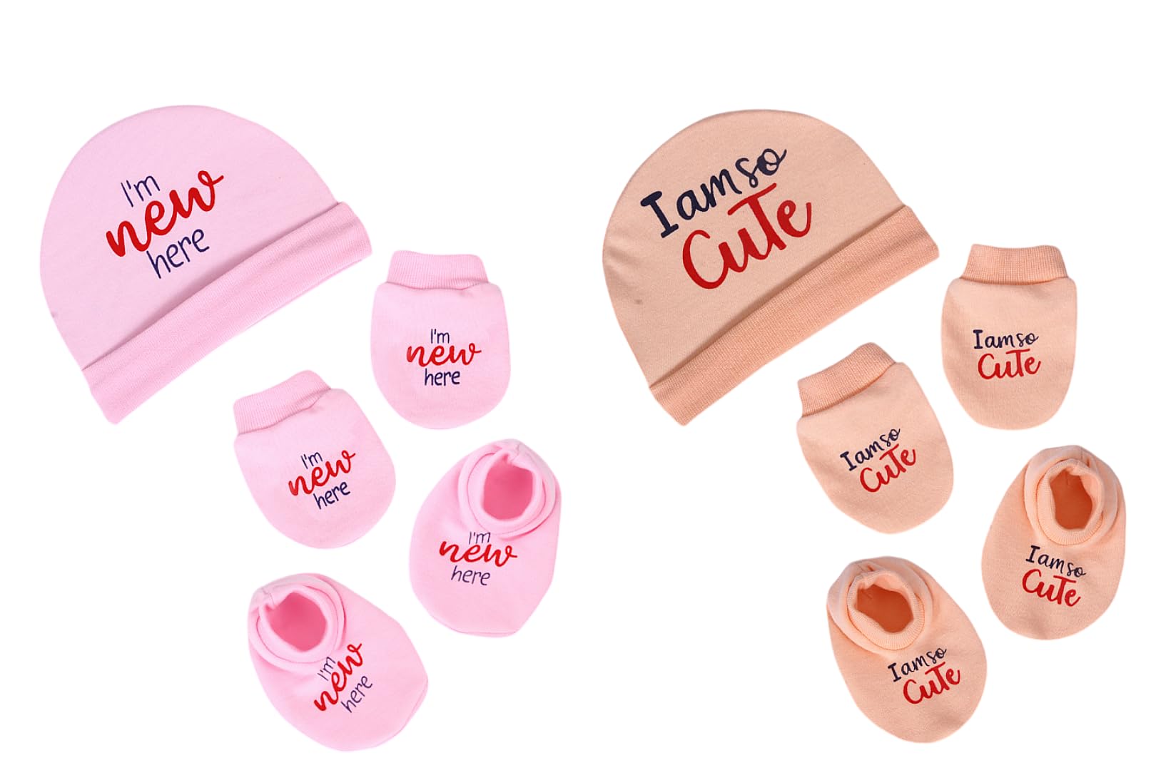 MOM'S DARLING, Pack of 2 pairs, Newborn Baby Cotton Mitten Sets with Cap and Booties | Baby Mittens and Gloves set for newborn 0-6 months | Baby Cap Set, Baby Socks Set | Multicolor.-picture-19