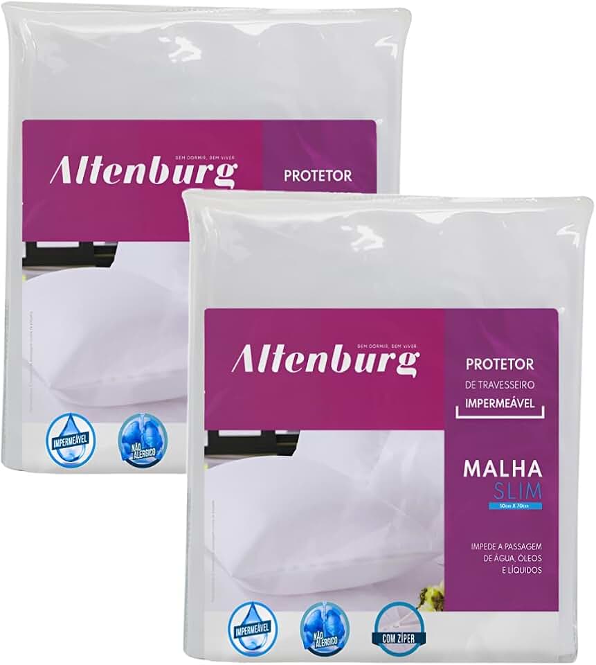 Kit 2 Capa Protetor Travesseiro Impermeável Altenburg Malha Slim com Zíper 50x70cm Antialérgico e Antiácaro Branco