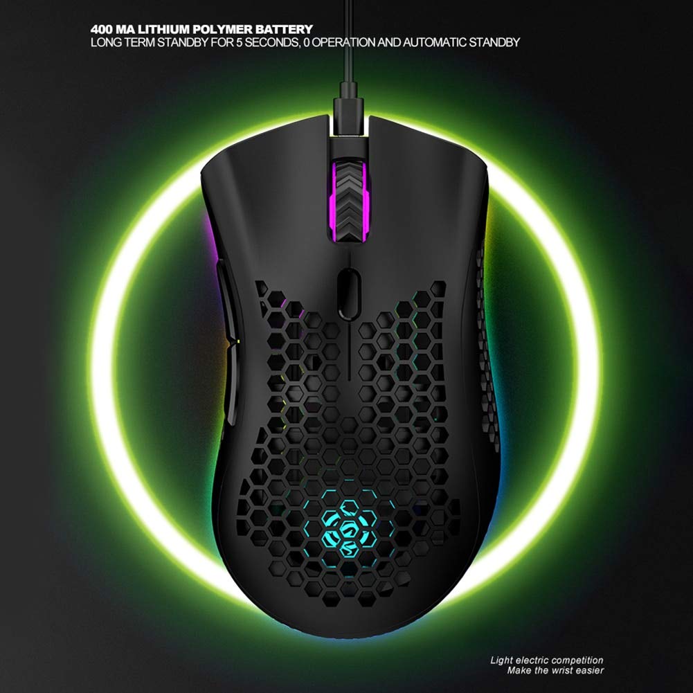 Mouse da gioco wireless da 2,4 GHz 7 pulsanti 1600 DPI regolabile retroilluminazione RGB mouse ricaricabile leggero guscio a nido d'ape mouse gamer rosa