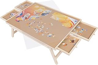 1000 Pcs Wooden Folding Puzzle Table with Legs, 22" x 30" Jigsaw Wooden Puzzle Board with 4 Sliding Drawers and Puzzle Cover Jigsaw Puzzle Table for Adults Birthday Gift for Family