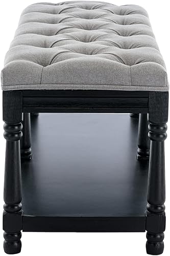 Miniatura 9 de Kmax Banco de almacenamiento para entrada con zapatero acolchado, banco de calzado de madera negra para ventana, banco para entrada de pasillo, Gris