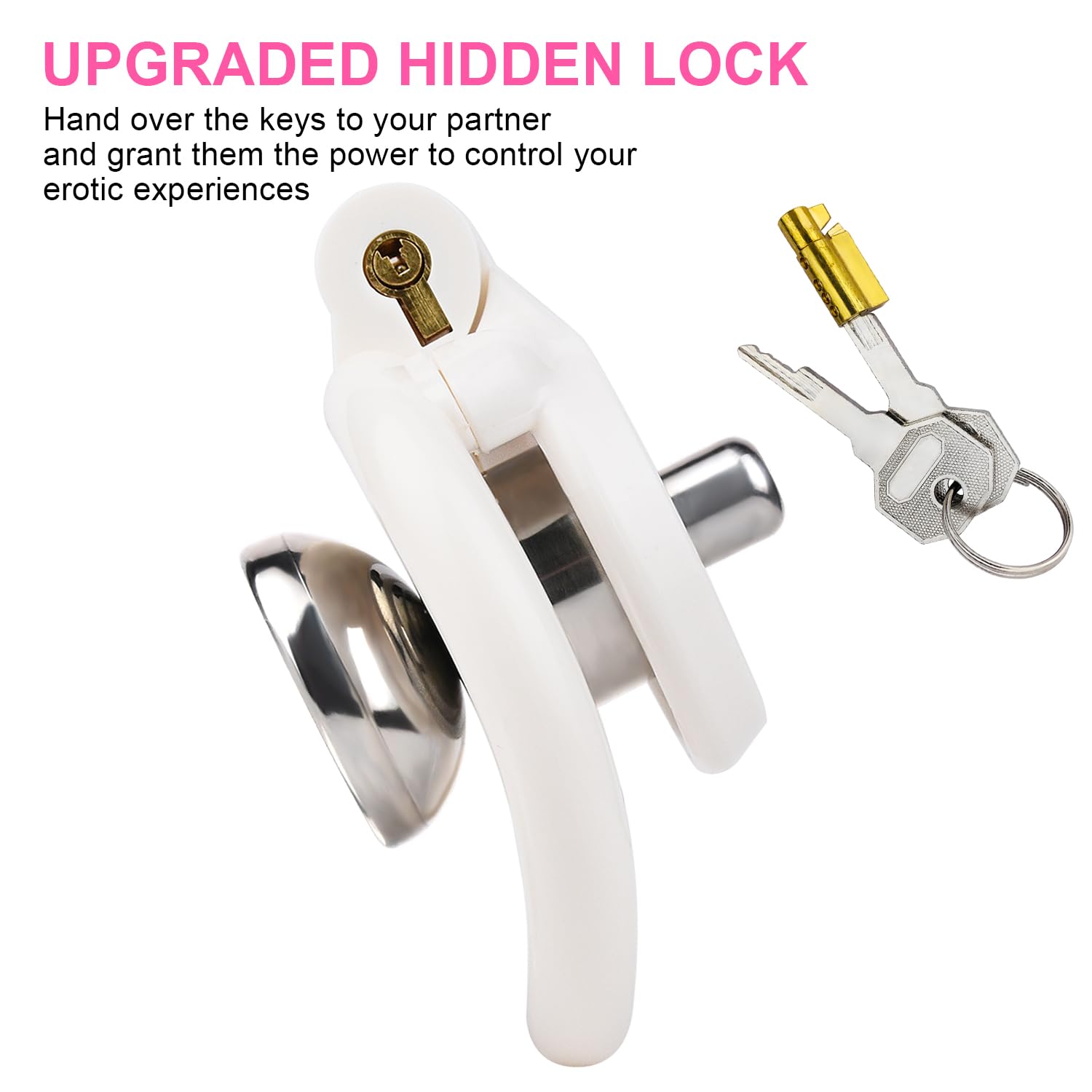 Flat Chastity Cage - Cock Cage, Male Chastity Devices with Urine Divertor, 2 Keys, and 4 Size Rings - Resin & Stainless Steel Pink Sissy BDSM Male Sex Toys (Pink, Original): original White