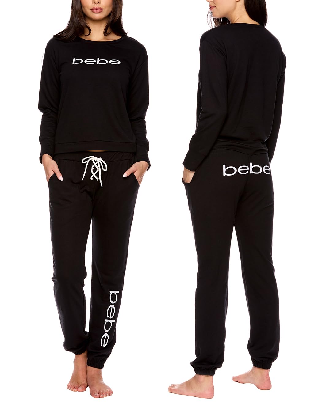 bebe Womens Loungewear Set with Pockets - Long Sleeve Shirt and Jogger Pants Pajama Set