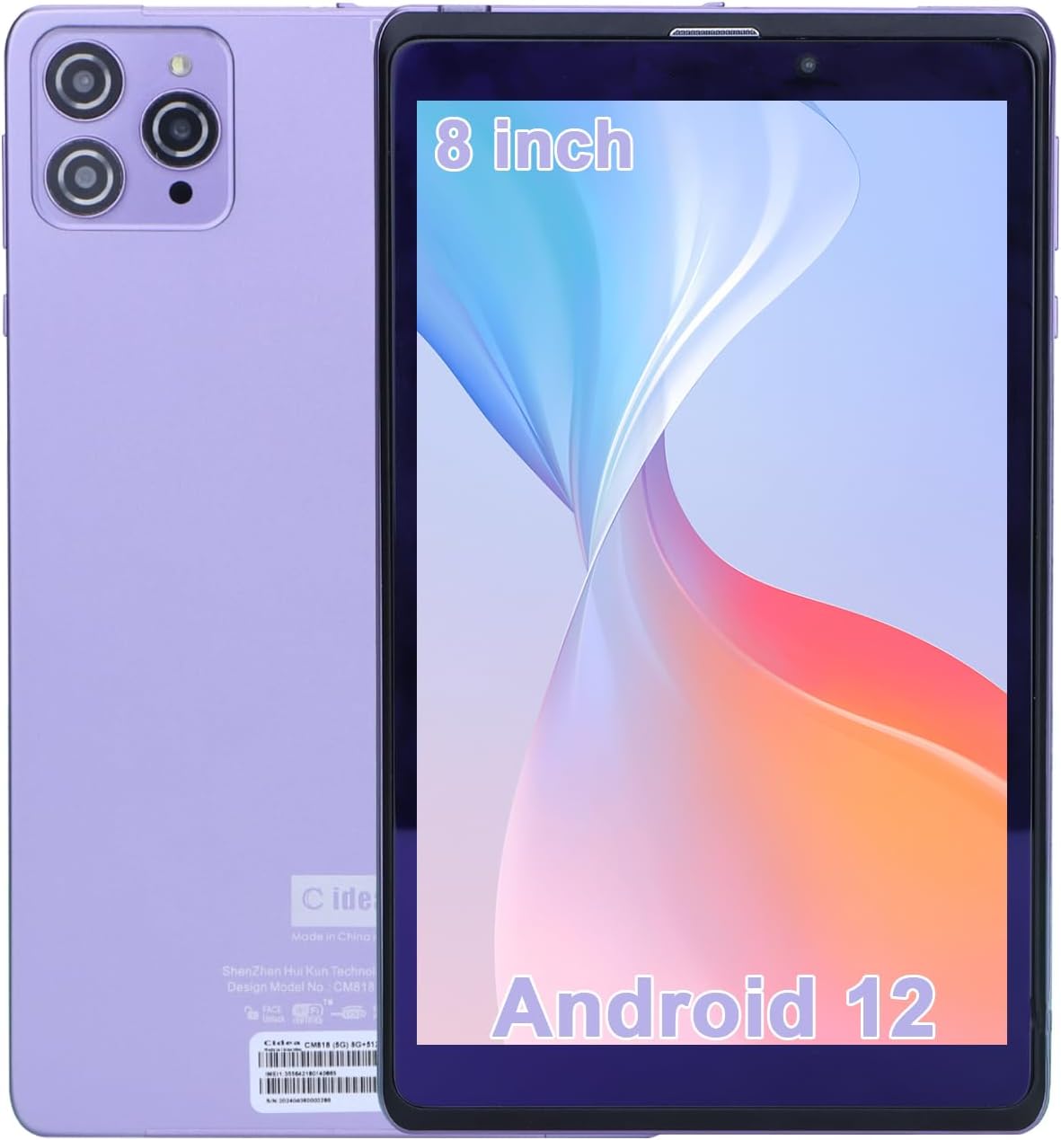 C idea C idea 8 Inch Tablet 8GB RAM,512GB ROM,5G LTE Phone Call, 800x1280 IPS Screen, Android 12.0 Tablet With 5MP+8MP Dual Camera 8000mAh CM818 (Purple)