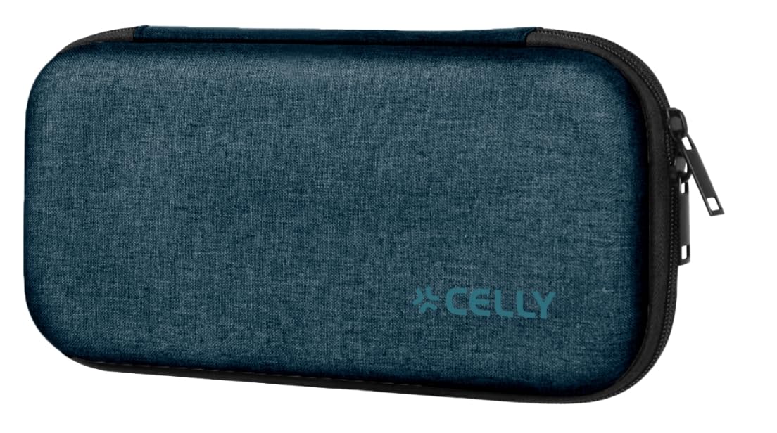 Celly, Kit Travel con Tastiera e Mouse Wireless, Set Completo per Lavorare Ovunque con Custodia Rigida in EVA, Tastiera Pieghevole, Mouse Senza Fili, Cavo USB-C, Supporto Smartphone e Tappetino, Blu