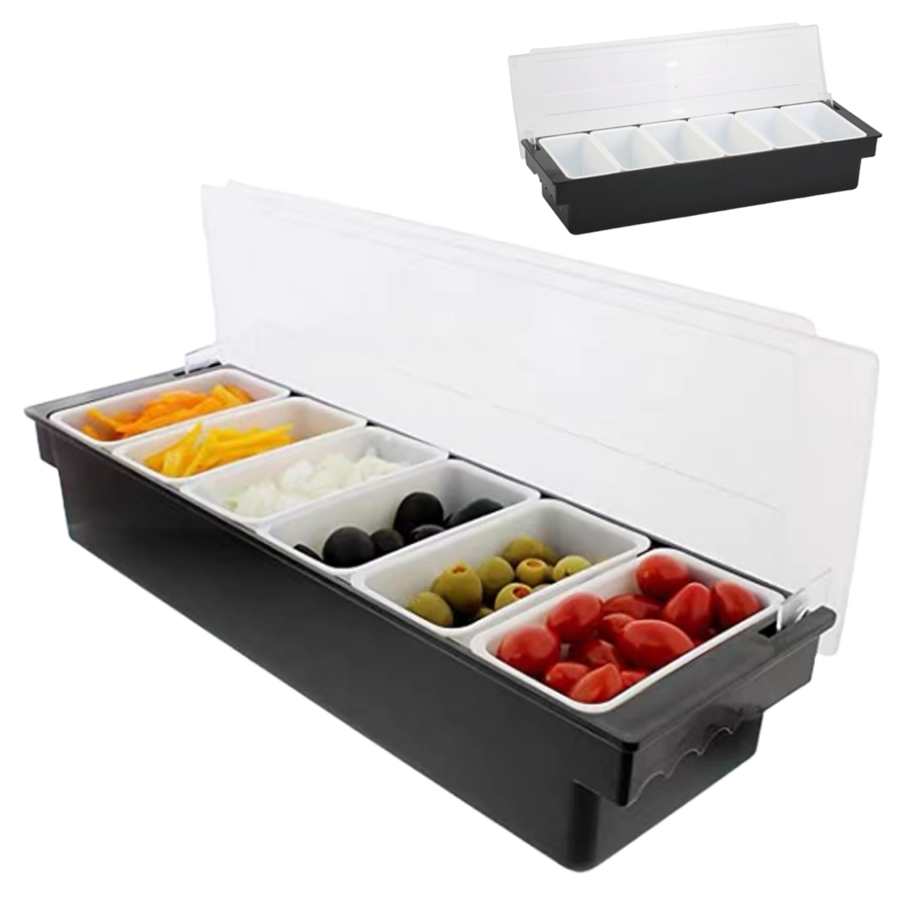 Hintyne Condiment Dispenser Condiment Holder with Detachable 6 Compartments Plastic Ingredients Dispenser with Lid Reusable Ice Cooled Pizza Topping Station