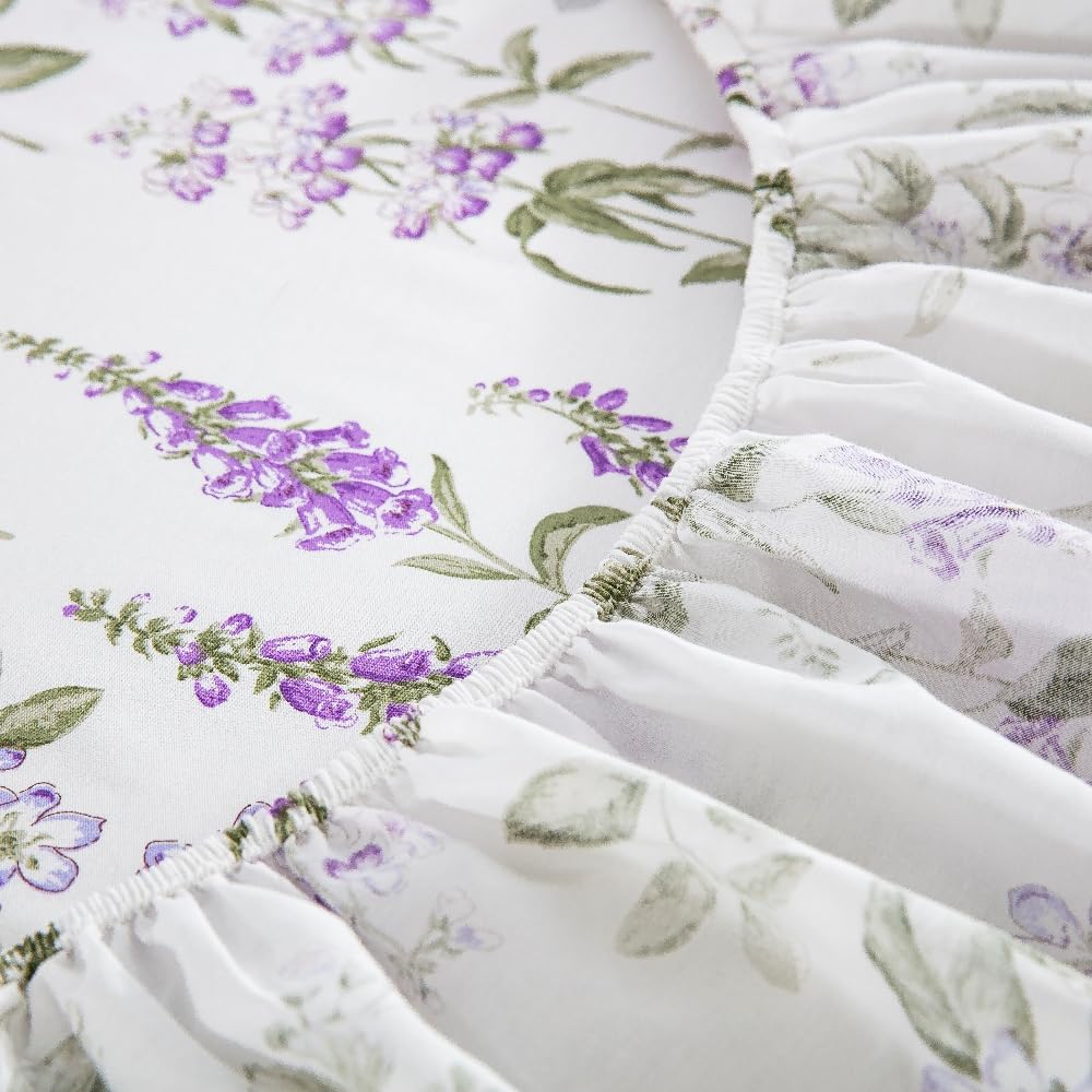 DAUAOTO Set di lenzuola in 100% cotone, per letto singolo, con materasso fino a 35,6 cm di profondità, biancheria da letto con motivo floreale viola in velluto, lavanda provenzale