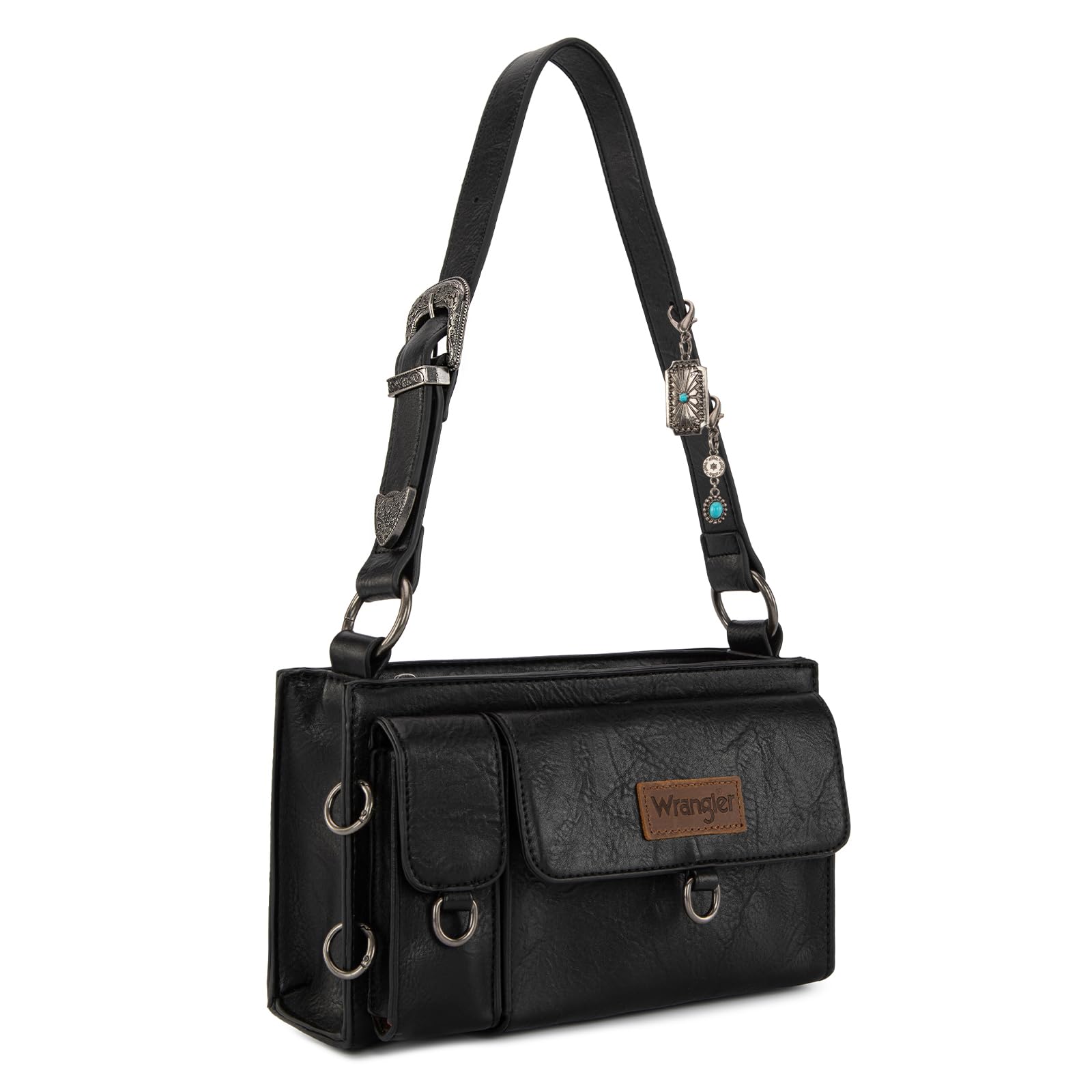 Wrangler Y2K Purse Small Shoulder Bag for Women with Western Detachable Charms Multiple Pockets