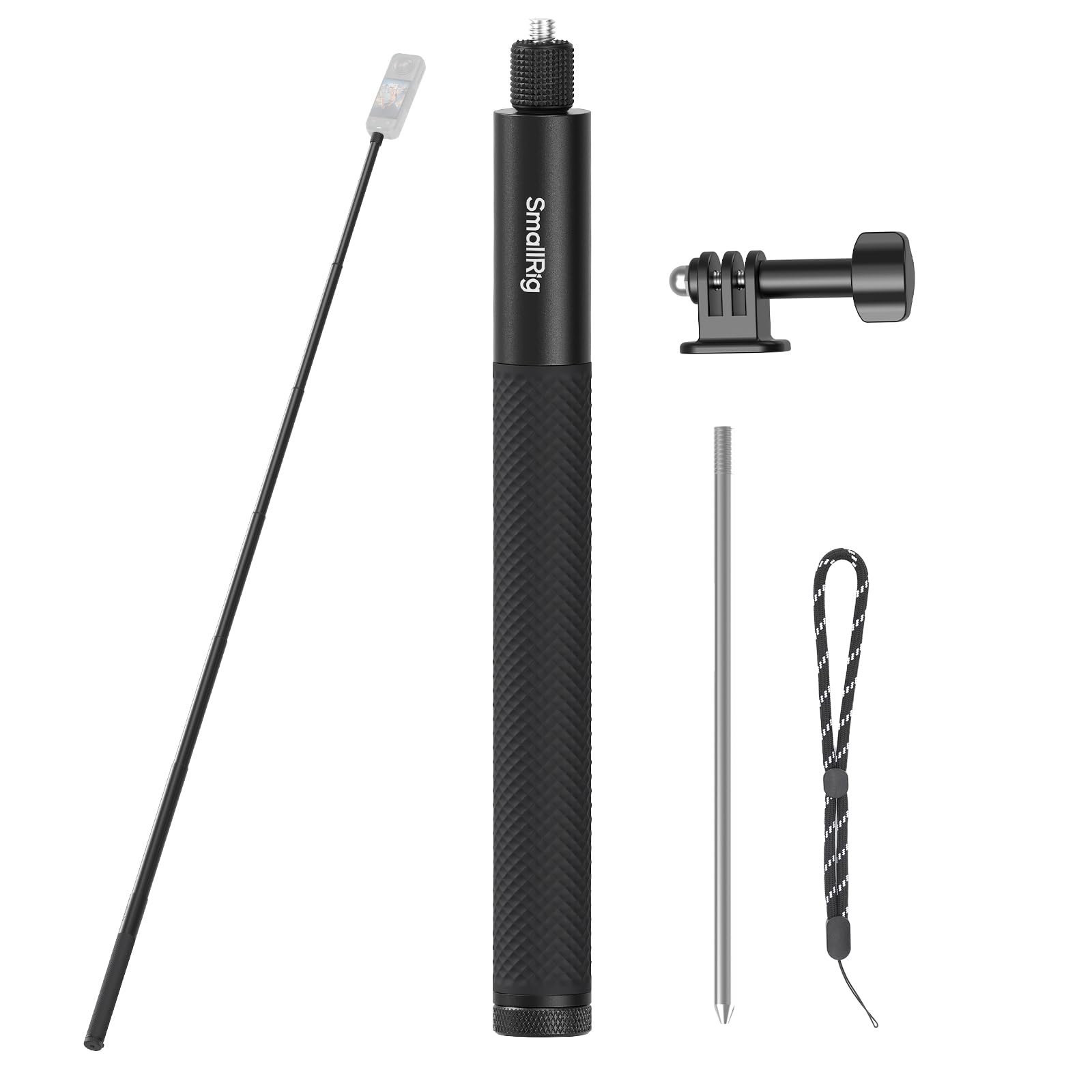 SMALLRIG 120 cm Verlängerter Langer Unsichtbarer Selfie-Stick | für Insta360, fürDJI Osmo 360, Tragbarer 360°-Kamera-Stick mit 2-Zinken-Halterung , mit Erdspieß & Trageschlaufe –6319