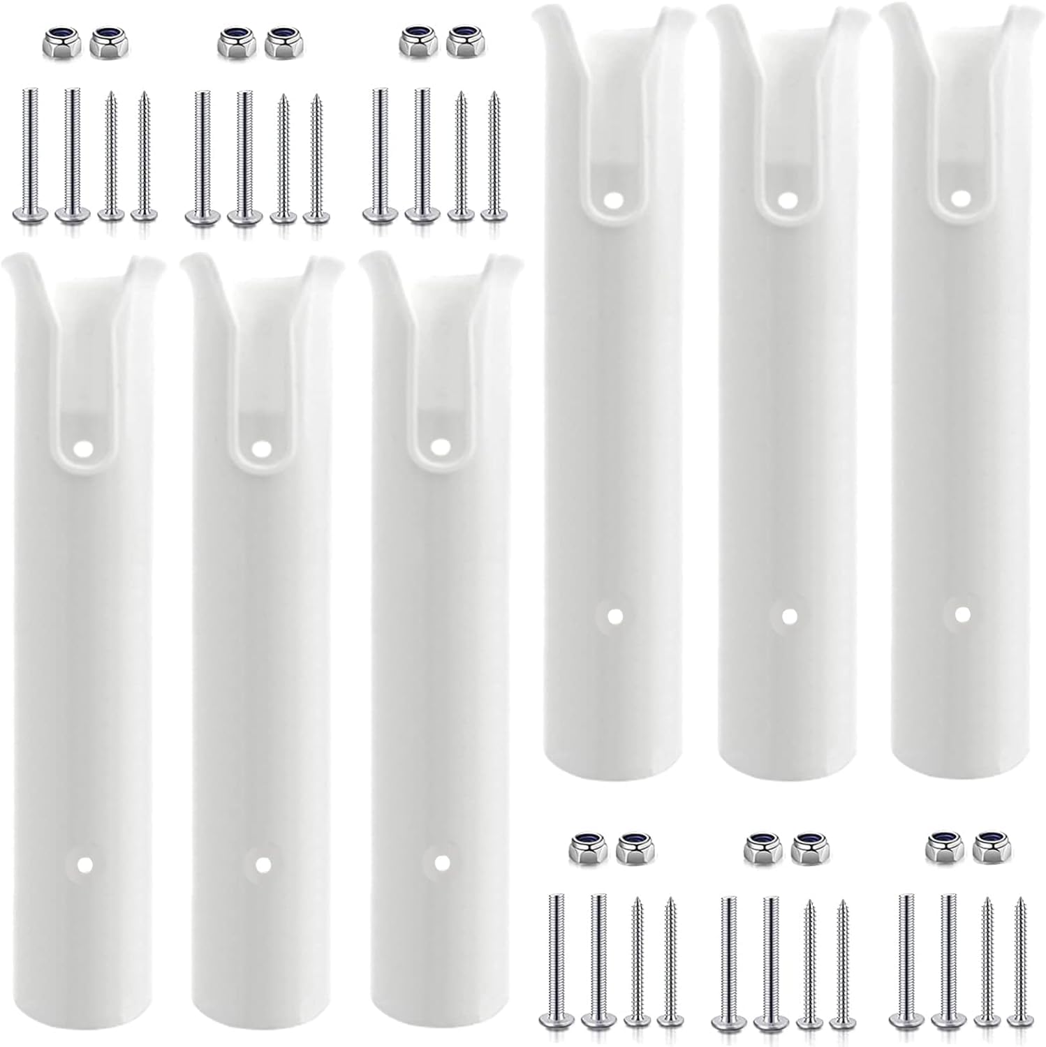 JT-HLM Fishing Rod Holder Bracket Wall Mounted Boat Side Mount Tool Holder Tube Links with Screws 2/3/4/6 Pole Tube (White/Black) (6-Pole White)