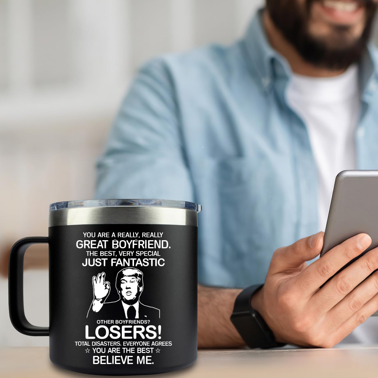 MFGNEH Boyfriend Valentines Day Gifts,Gifts for Boyfriend from Girlfriend,Birthday Gift for Boyfriends,Anniversary Boyfriends Gift,Christmas for Him,14oz Tumbler Coffee Mug - Image 2