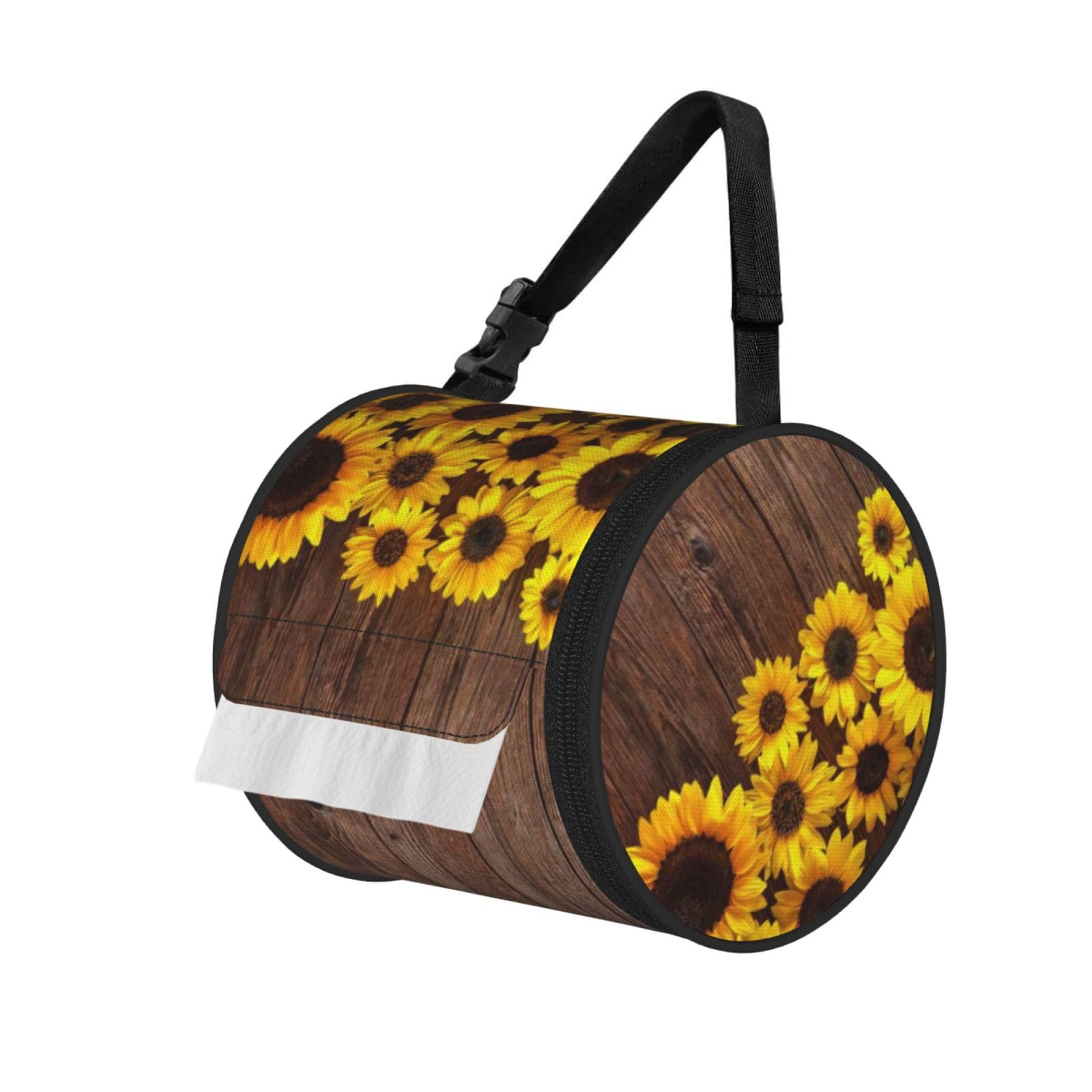 Sunflower Plant Print Hanging Toilet Paper Holder Camping Paper Towel Holder Portable Car Roll Paper Storage Bag With Adjustable Strap Suitable For Bathroom,Kitchen