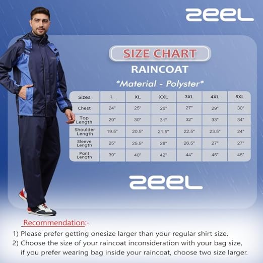 ZEEL Seam Sealed Raincoat | High Neck Jacket with Hood | Waterproof Pant and Carrying Pouch | JS508 Unisex-adult