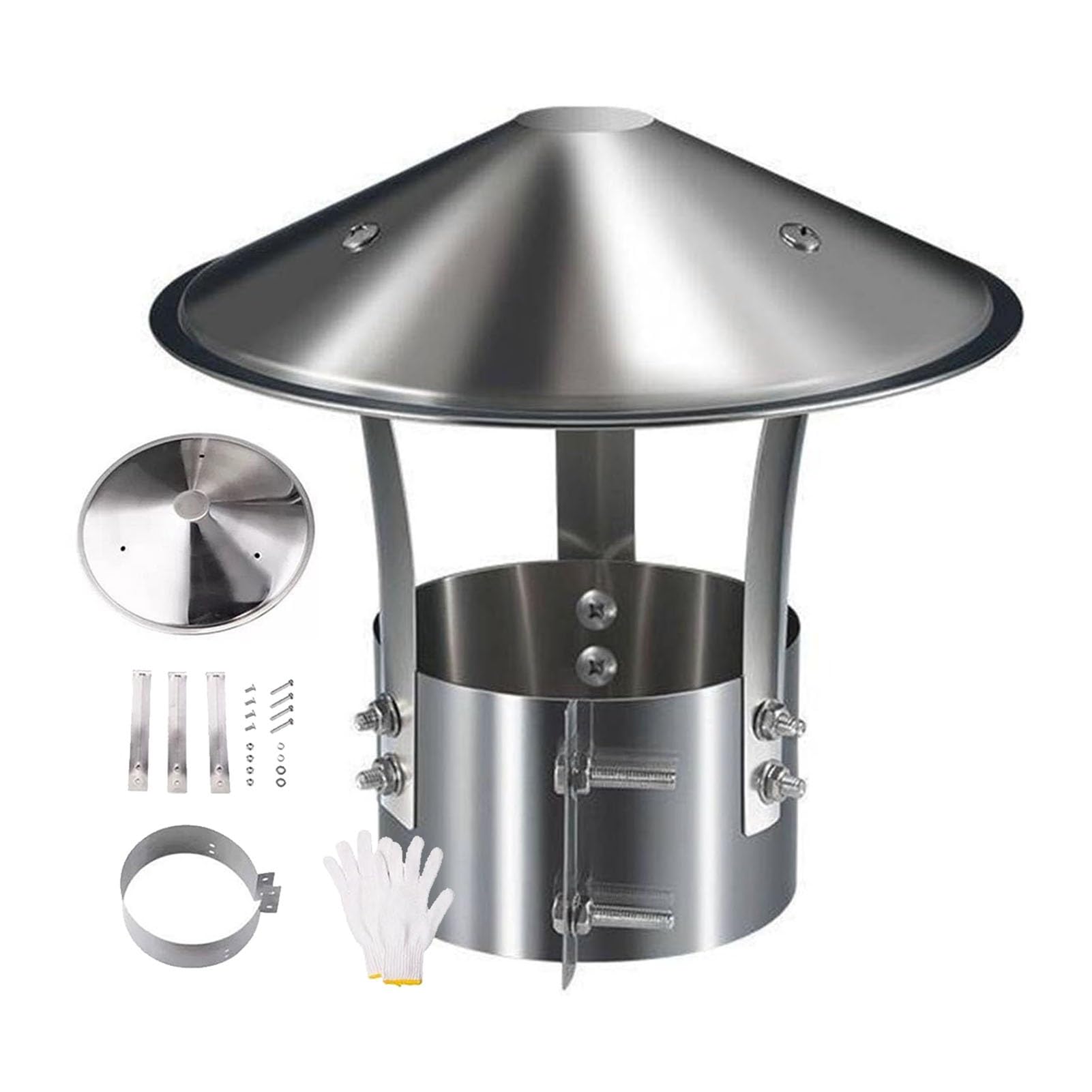 Stainless Steel Chimney Cap for Outside, Cone Top Fireplace Chimney Rain Cover for Wood Stove Pipe, Weatherproof Roof Vent Cap(4.3in(110mm))