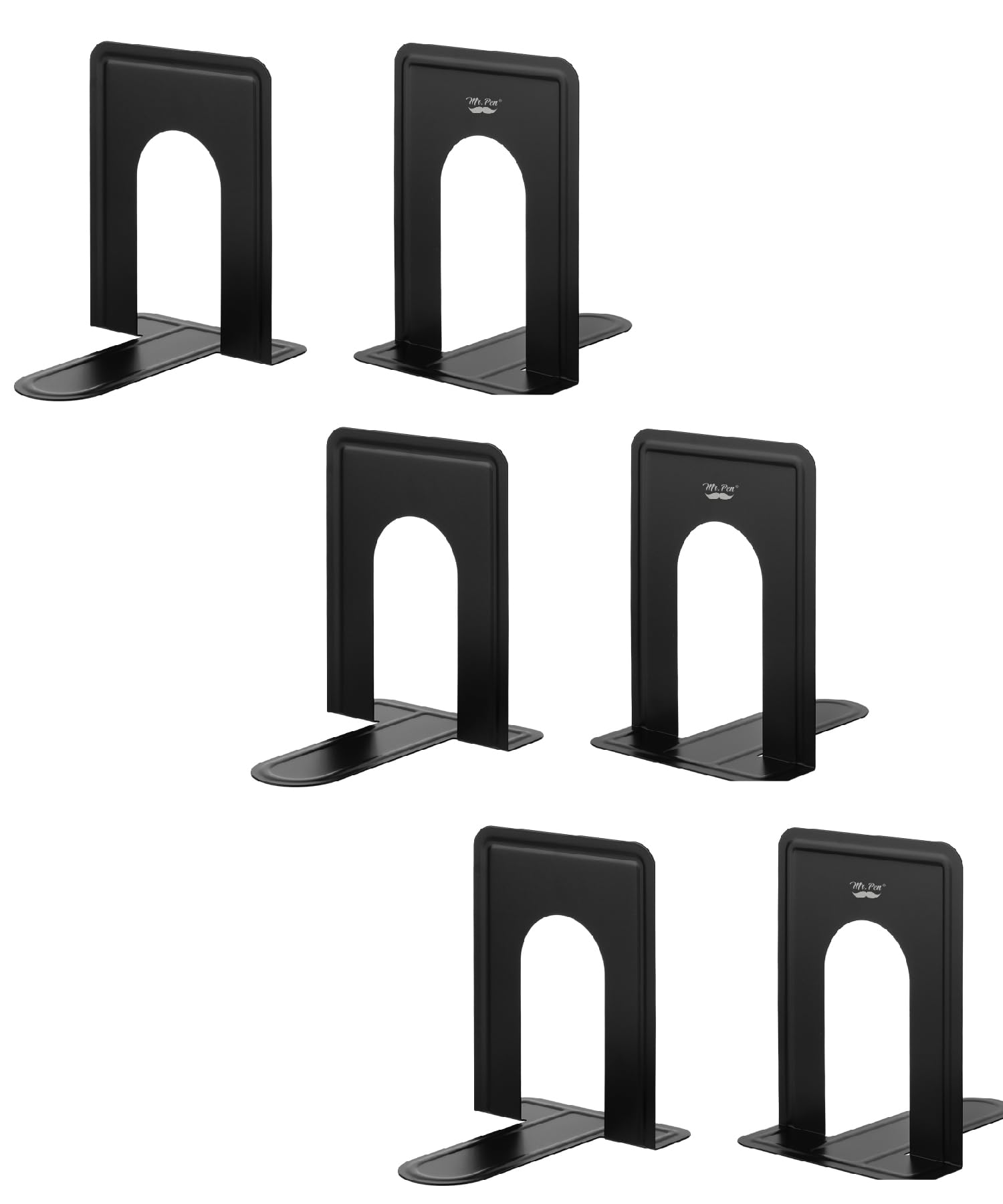 Mr. Pen- Book Ends, Black, 6 Pack, Heavy Duty Metal Bookends for Shelves