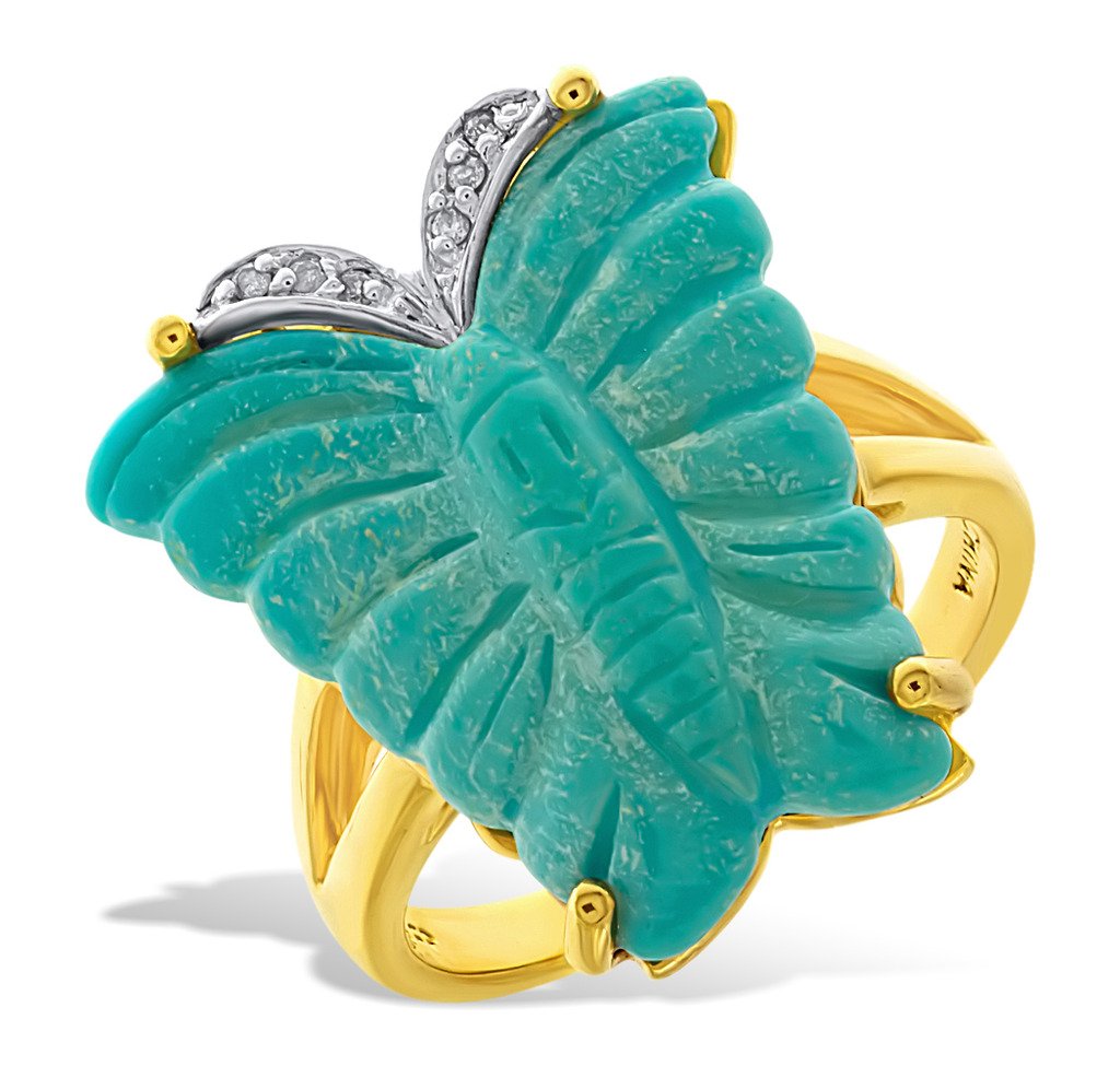 Heritage 0.06 CTW Diamond & Turquoise Butterfly Sterling Silver Ring