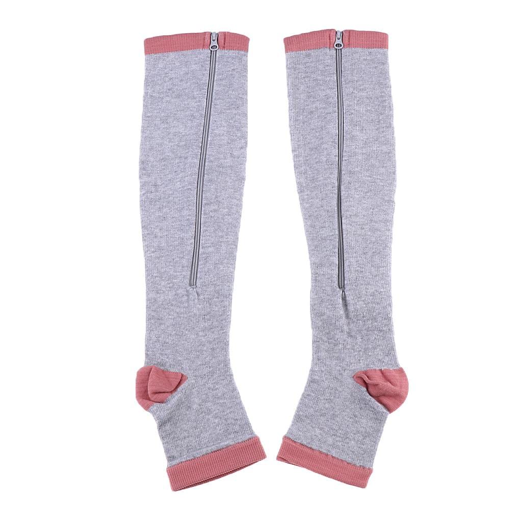 ATORSE® 1 Pair Womens Mens Compression Socks Zip Leg Support Stockings Gray Xxl