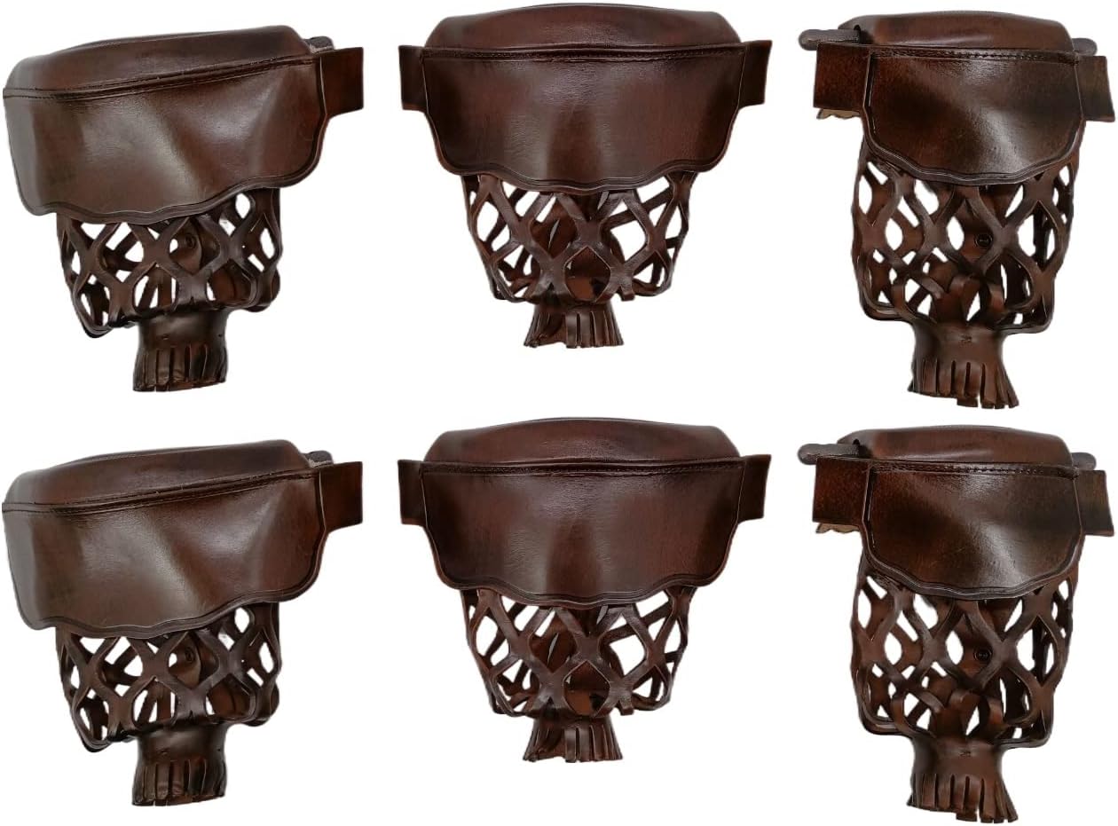 Joy's Billiard Pool Table Pockets, Leather Pool Table Pockets, Billiard Pockets, Made of Real Leather, Classic Smooth Shield, Dark Walnut Color, Set of 6