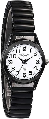 JewelryWe Reloj de lectura fácil ultrafino para mujer con correa elástica de tono doradoplateado