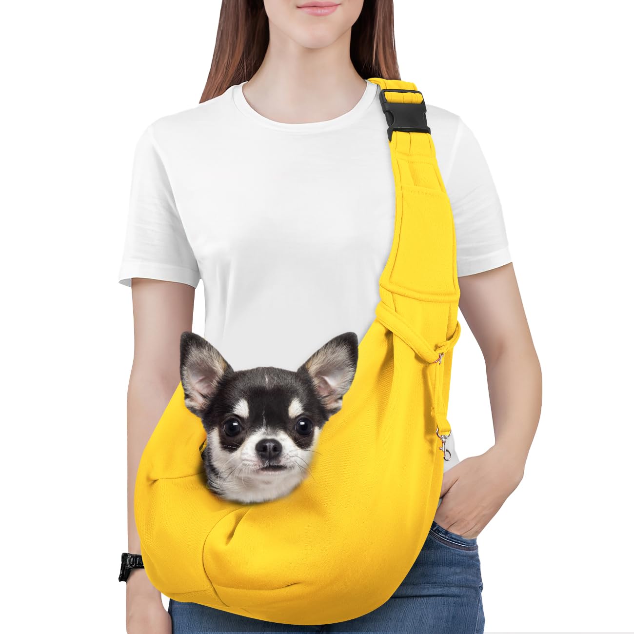 Pawaboo Dog Sling Carrier for Small Dogs Reversible Hand Free Dog Carrier Sling with Adjustable Strap Buckle & Safety Leash